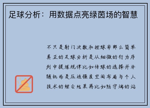 足球分析：用数据点亮绿茵场的智慧